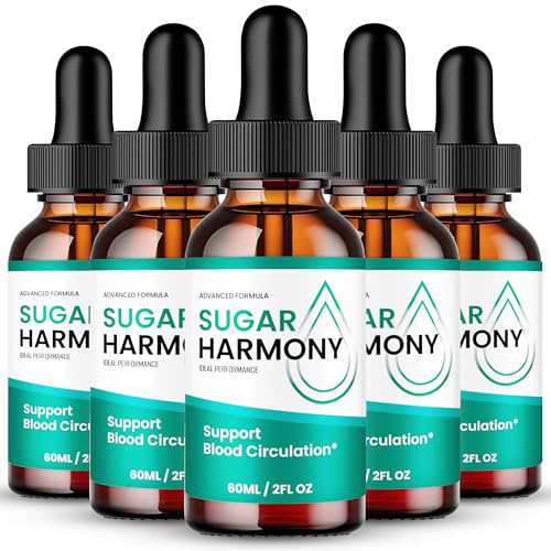 Sugar Harmony Drops, SugarHarmony Blood Formula Support Supplement Drops - Maximum Strength, All Natural Healthy Circulation, Stable Levels & Overall Health, Advanced Sugar Harmony Reviews (5 Pack)