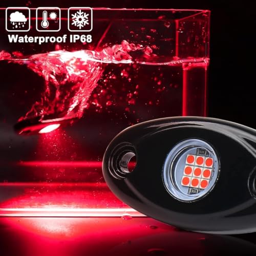 Image of 12pods Pure Red led Rock Lights Dc 12v with Switch Kit for Trucks utv ATV