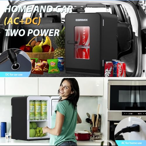 Image of Mini Fridge for Bedroom, 15L Small Fridge for Car, Office Desk & Dorm Room, 110V AC /DC Portable Thermoelectric Cooler & Warmer for Skincare, Food, Drinks, Black