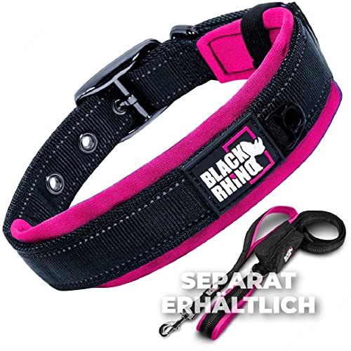 Black Rhino - Das Comfort Halsband Super Weiches Neopren Gepostertes Hundehalsband für alle Hunderassen - Hochbeanspruchbar Verstellbar Reflektierend Wetterfest (XL, Rosa/Schwarz)