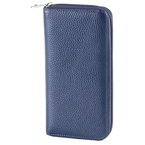 Portefeuille zippé bleu femme doté de 22 rangements et d'une poche extérieure pratique