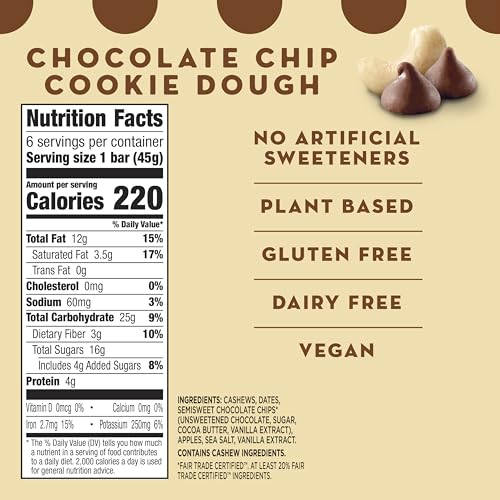 Larabar Chocolate Chip Cookie Dough, Fruit and Nut Bars, Gluten Free and Vegan, 9.6 oz, 6 Ct - Thumbnail 2