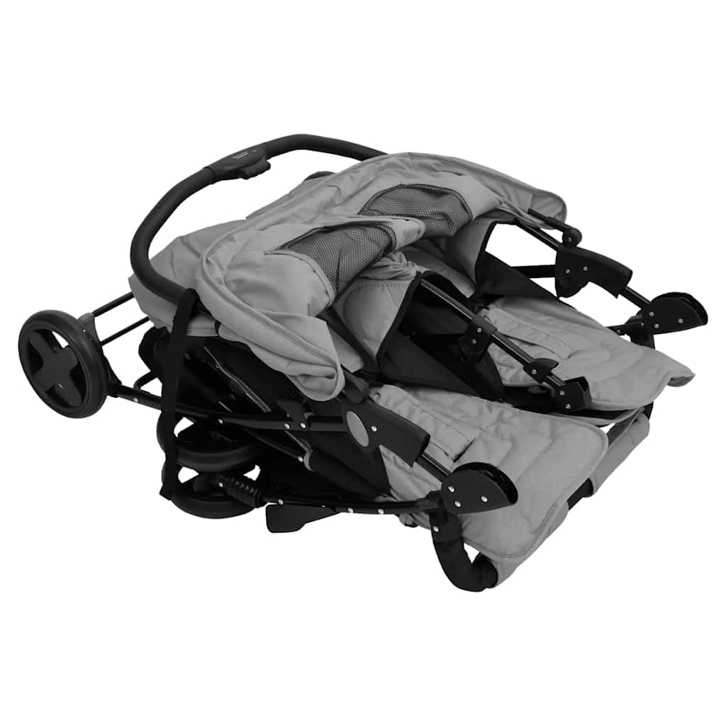 vidaXL Passeggino Gemellare Grigio Chiaro in Acciaio