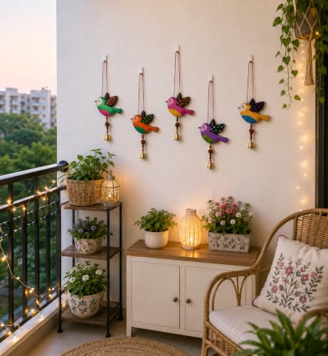 Image of Handmade Folk Art Birds wall Hanging for Home Decor Garden Balcony Festival Decorative Wall Hanging Home Decoration Item (Pack of 6)