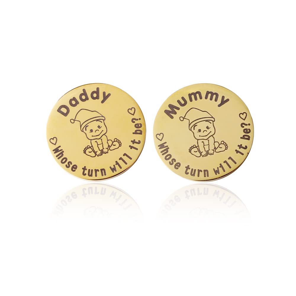Fun New Parents Decision Coin Gifts for Mom Dad First Time Mommy Daddy to Be Newborn Baby Gift Pregnancy Birthday Fathers Mothers Day Christmas for Women Men Coin Present Double Sided (Gold)