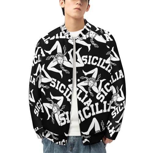 Sicilian Trinacria Sicilia Pride Men's Bomber Jacket Lightweight Casual Baseball Coats Streetwear With Pocket2