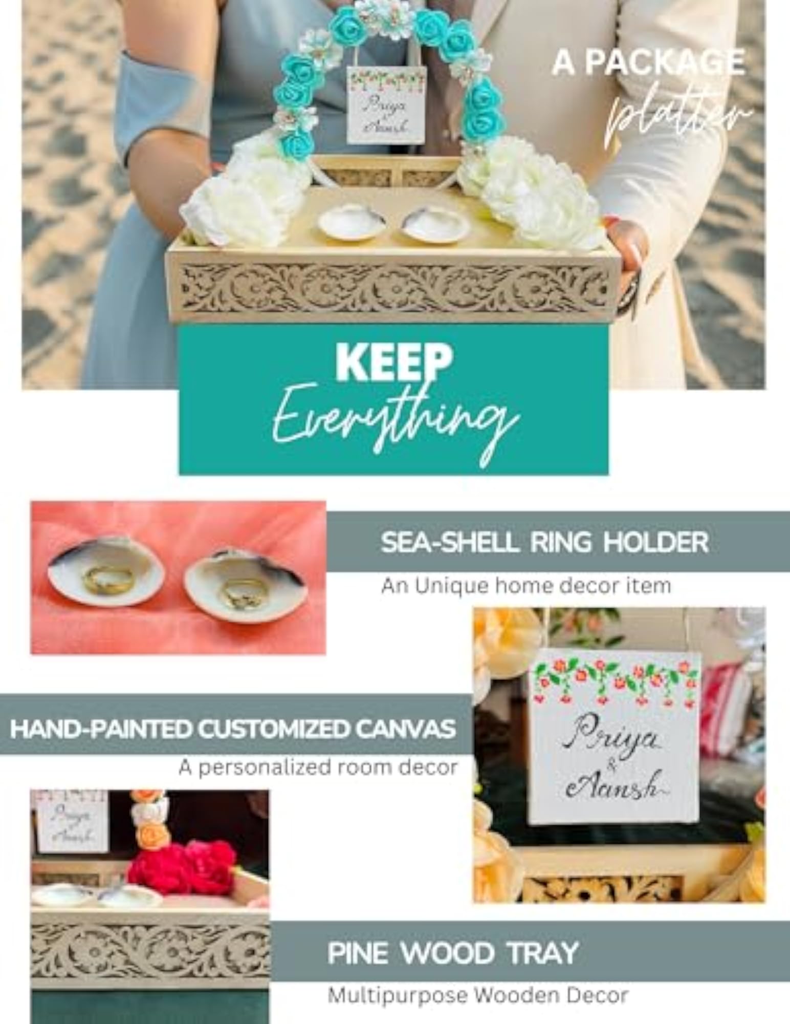 Personalized Pine Wood Engagement Ring Platter, Ceremony Tray