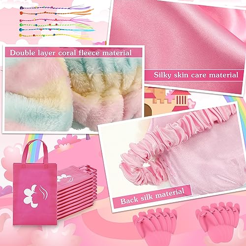Suhine 6 Sets Girls Spa Birthady Party Supplies Birthday Print Satin Robe Tote Bags Spa Kit Nail Salon Kit(Pink)