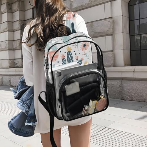 Mochila transparente de cactus con bolsillos para seguridad y colegio 5