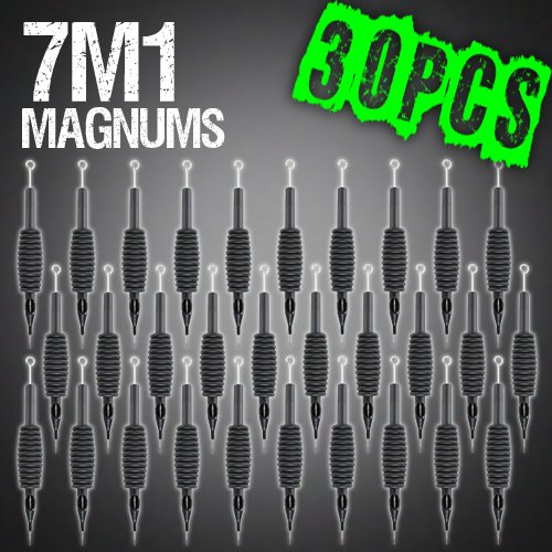 Z ZTDM 30pcs 7M1 Magnum Disposable Tattoo Needles 3/4" Grips Tubes Tips Sterilized