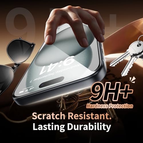 Image of 2 Pack for iPhone 15 Screen Protector, 9H+ Hardness Tempered Glass Full Edge Coverage, Military-Grade Shatter Protection, HD Clear & Sensitive Touch, Easy Installation