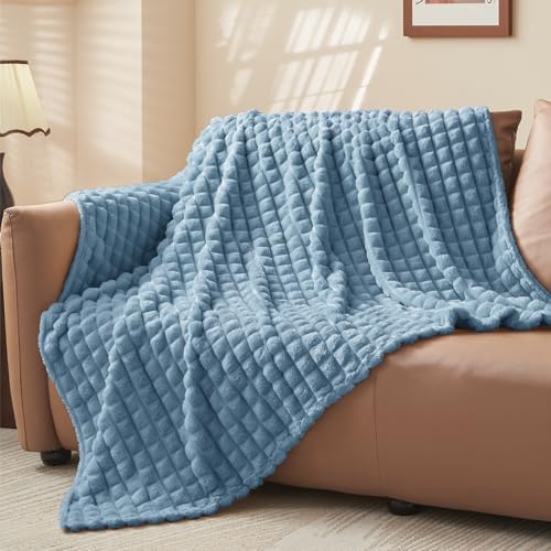 Image of BEDELITE 3D Checked Blue Fleece Throw Blanket for Couch, 50x60 Inches