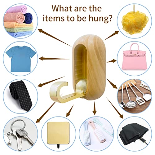 Syjinglink Wall Hooks For Hanging ，Bath Towel Hooks 8 Pack，Foldable Towel Hooks,Modern Coat Hooks For Hanging Coats, Towel, Hat, Keys, Purse, Bag And Robe(Walnut-Proof #TOP5