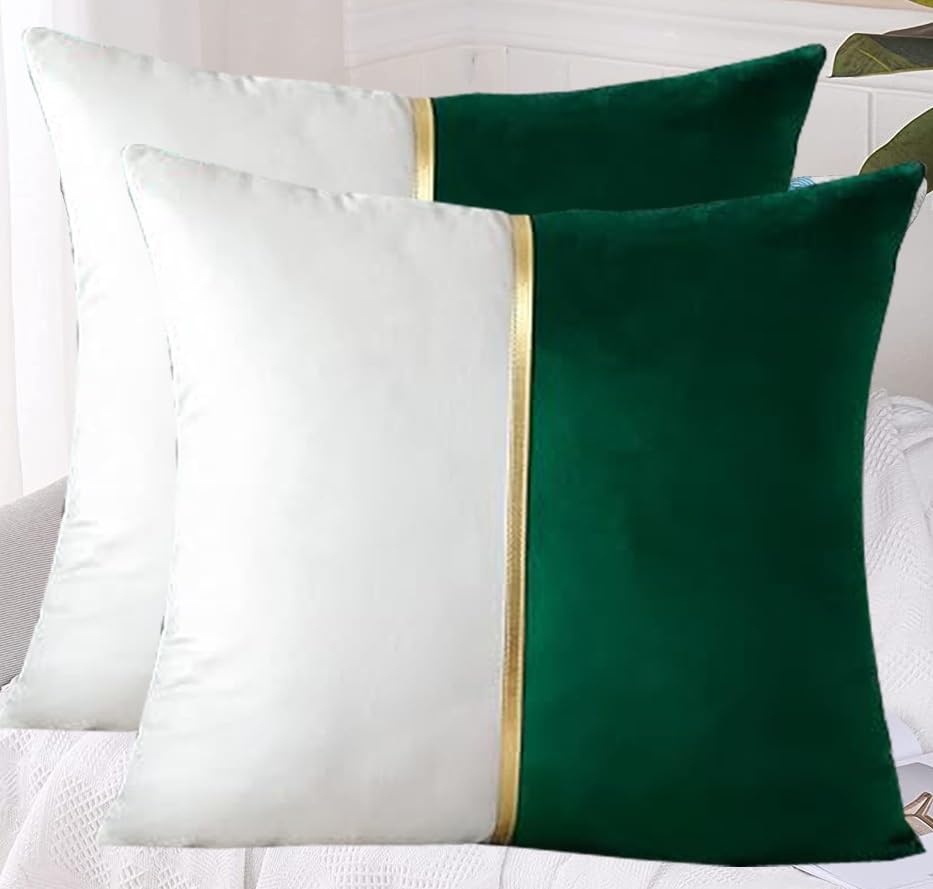 Image of HIMS Velvet Sofa Pillow Cover Set of 2, Luxury Cushion Cover 16 inch x 16 inch for Decorative Living Room Sofa Bedroom Car (16x16 Inch, Green)