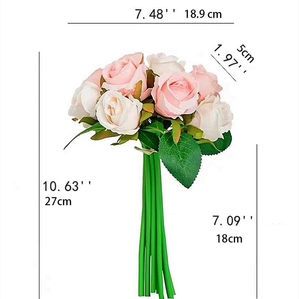 Künstlicher Blumenstrauß, 12 künstliche Rosenköpfe, Seidenrosen-Arrangement, geeignet für Familienfeiern, Braut- und Hochzeitsdekoration, Imitation