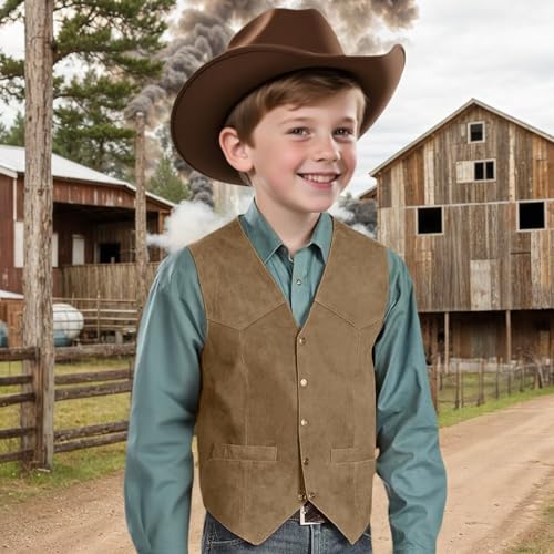 Retro Boys Vest Western Cowboy Dress Vests Vintage Suede Leather V Neck Formal Wedding Waistcoat4
