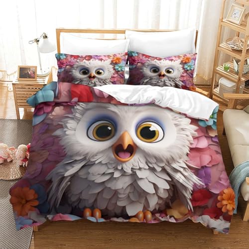 Parure de lit hibou 3D housse de couette 200x200 cm avec taies d'oreiller - 3