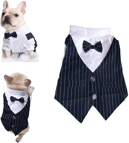 Dog Tuxedo Shirt Formal Suit Bow Tie Costume Stylish Pet Wedding Shirts Dogs Prince Wedding Bow Tie Shirt Gentleman Apparel Puppy Clothes For For Small Medium Large Dogs Cats Outfits (Medium) #TOP1