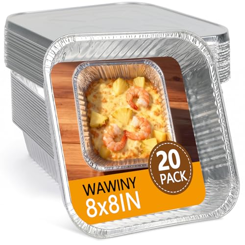 WAWINY 8x8 Aluminum Pans with Lids, 20 Pack Disposable Foil Pans