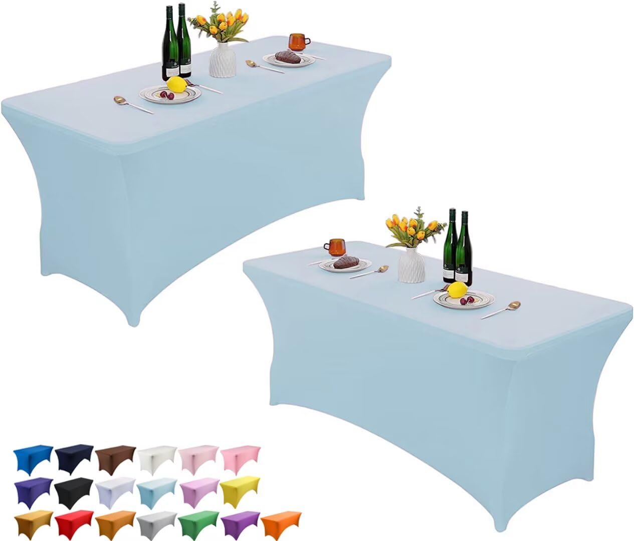 Wolfway 2 Pack 8FT Stretch Spandex Table Cover Washable and Wrinkle Resistant Kitchen Spandex Tablecloth Fitted Rectangular Table for Party,Banquet,Weddings,Cocktail and Festival