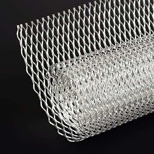 Image of AggAuto 47x16 inches Car Pickup Truck Grill Mesh Spoiler Bumper Vent Aluminum Alloy Automotive Grille Insert Air Intake Racing Seagull Hole 8x25mm Silver