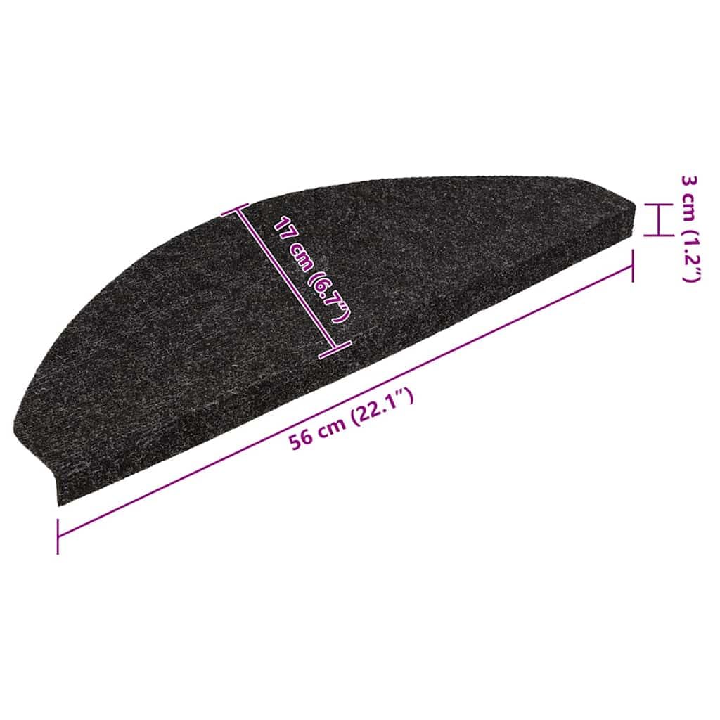 Alfombrillas autoadhesivas para escalones, 15 unidades, 56 x 17 x 3 cm, color negro, fieltro punzonado, antideslizantes, insonorizantes, para interiores, lavables, para escaleras