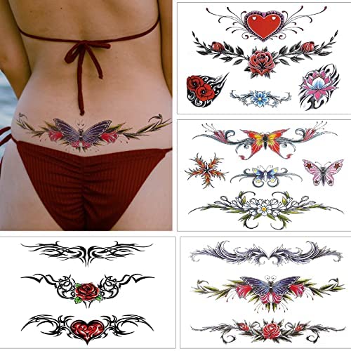 Miniatura 3 de Qullue tipos de flores, calcomanías de tatuaje temporales sexys y tatuajes falsos que se ven reales y duran mucho tiempo, son adecuados para niñas,