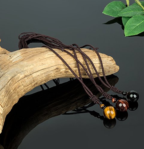 REVOLIA 3 Pcs Tiger Eyes Beads Necklace for Men Women Natural Stone Pendant Adjustable