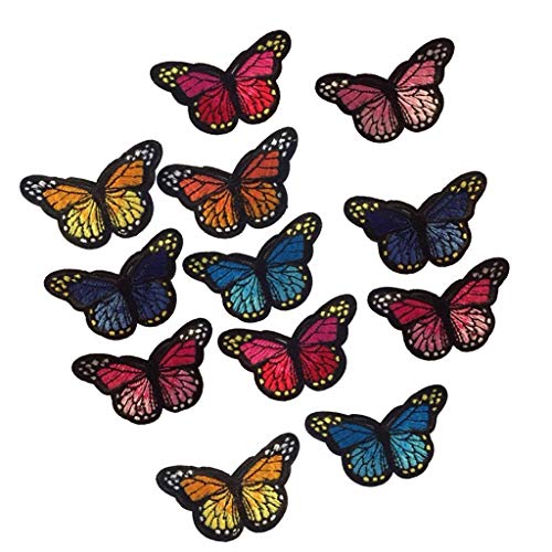 12 Stk Kleidung Patches zum aufbügeln oder Nähen, Schmetterling Patch Sticker DIY Kleidung Aufnäher Bügelbild für Shirt Jeans Kleidung Cover