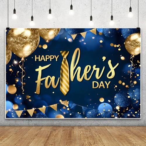 Leowefowa Father's Day Blue Backdrop 10x8ft Blue Gold Glitter Balloons Black Tuxedo Suit Gold Tie Photography Background Happy Father's Day Family Party Banner Decor Photo Supplies Prop