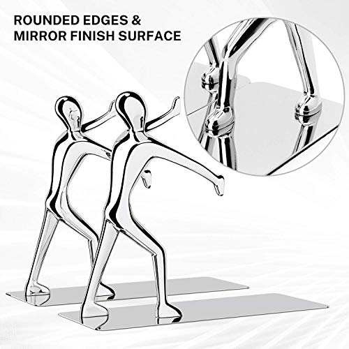 Mroco Decorative Bookends Heavy Duty Zinc Alloy Man Book End, Non-Skid Bookend, Metal Book Ends For Shelves, Book Support, Book Stopper For Books, Movies, Magazines, Video Games, 7.28 X 6.1 In, Silver #TOP2
