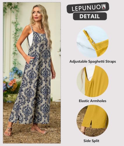 Lepunuo Floral Jumpsuits for Women Casual Rompers for Women Boho Overalls Loose Fit Summer Cute Overalls with Pockets — view 2