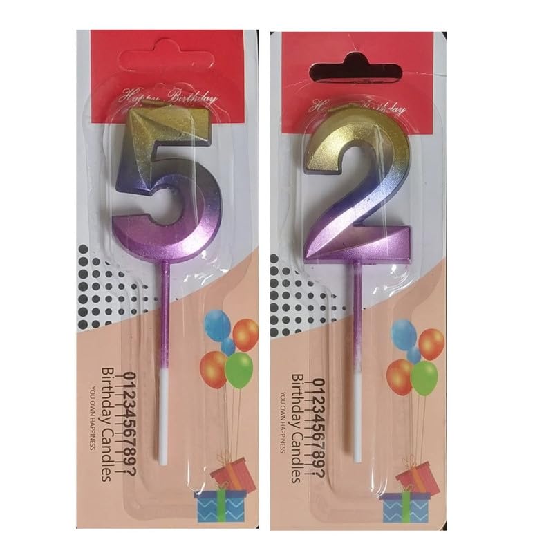 Image of Number Candles 3 inch for Birthday Parties, Wedding, Engagement, Valentines Day Celebration, Theme Party Cake Decoration Multicolor (Number 25 or 52)