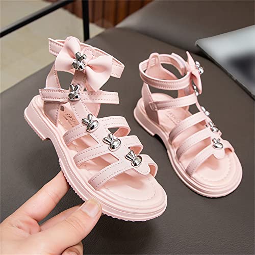 Toddler Girls Gladiators Sandals Toddler/Little Kid Open Toe Strappy Dress Flat Sandals Big Kids Summer Roman Shoes (Pink, 11 Little Child)2