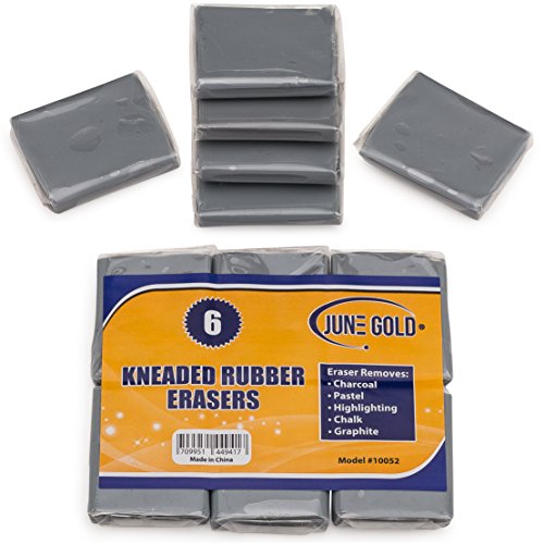 June Gold Kneaded Rubber Erasers (6 Pack) - Blend, Shade, Smooth, Correct,
