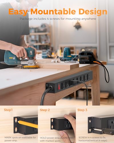 TESSAN Multitoma de Metal, 8 Salidas, 1 Interruptor, Cable de Extensión de 1.83 m miniatura 3