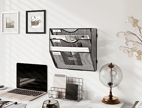 EasyPAG-3-ripiani-A4-Mesh-in-Tray-Assemblare-Wall-Pocket-File-Holder-Mail-Organizer-Magazine-Storage-Rack-Nero