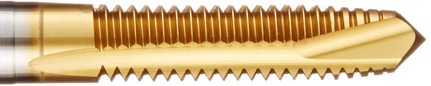 YG-1 J1 Series Vanadium Alloy HSS Spiral Pointed Tap, TiN Coated, Round Shank with Square End, Plug Chamfer, 7/16