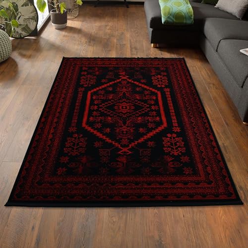 Yağcıbedir Afgan Türkmen Otantik Desenli Dokuma Bordo Oturma Odası Salon Mutfak Halısı 3671H_ZS47