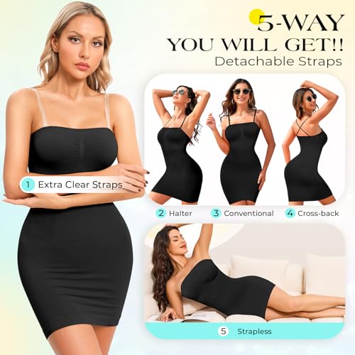 Image of Strapless Shapewear Slips for Tummy Control Women's Full Slip Under Dresses Body Shaper Seamless