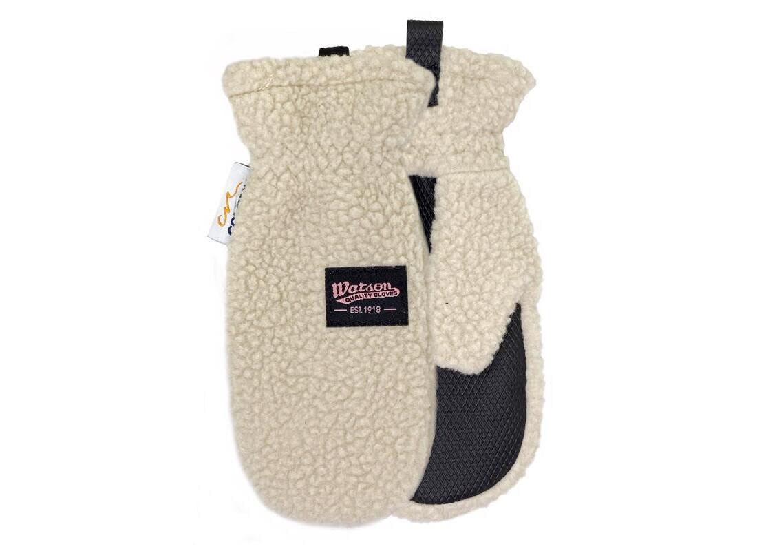 Watson Gloves Baby Baa Baa Cozy Winter Kid Mitt - Sustainable Fuzzy Fleece Sherpa Shell, Warm Eco-Lining, Snug-Fit, Slip-On, Beige, XX-Small