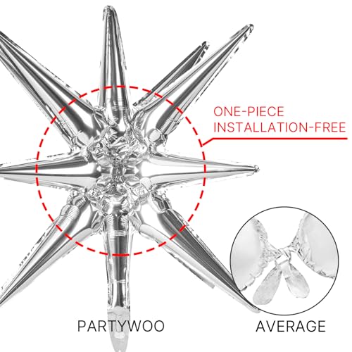 Image of PartyWoo Metallic Silver Star Spike Balloons 10pcs Explosion Foil Balloons