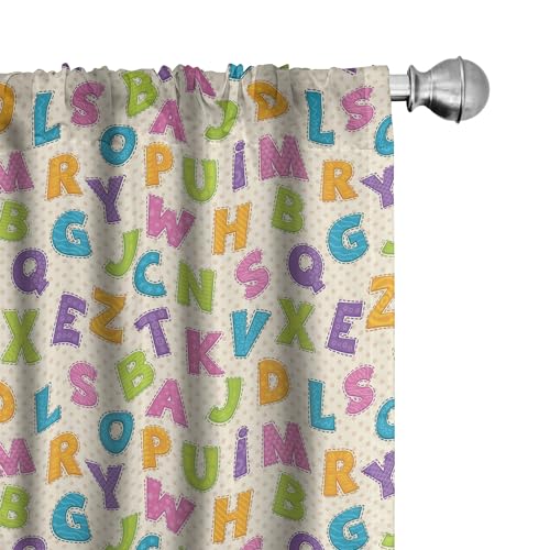 Ambesonne ABC Window Curtains, Funny Letters in Lively Colors Cartoon Style ABC Alphabet on Polka Dots Backdrop, Lightweight Decor 2-Panel Set with Rod Pocket, Pair of - 28