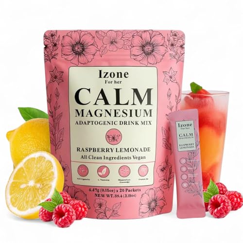 Calm Magnesium Glycinate Powder Drink Mix, Raspberry Lemonade, Sugar-Free, Vegan, 20 Packets, Magnesium Powder with Vitamin D, L-Theanine, Ashwagandha, All Clean Ingredients'.