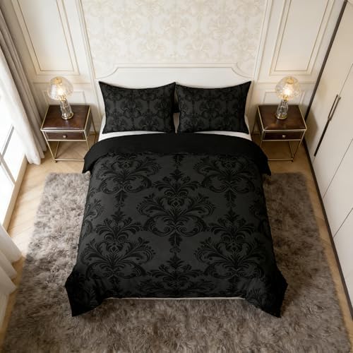 Amazon.com: Manfei Black Damask Duvet Cover Set King Size, Gothic ...
