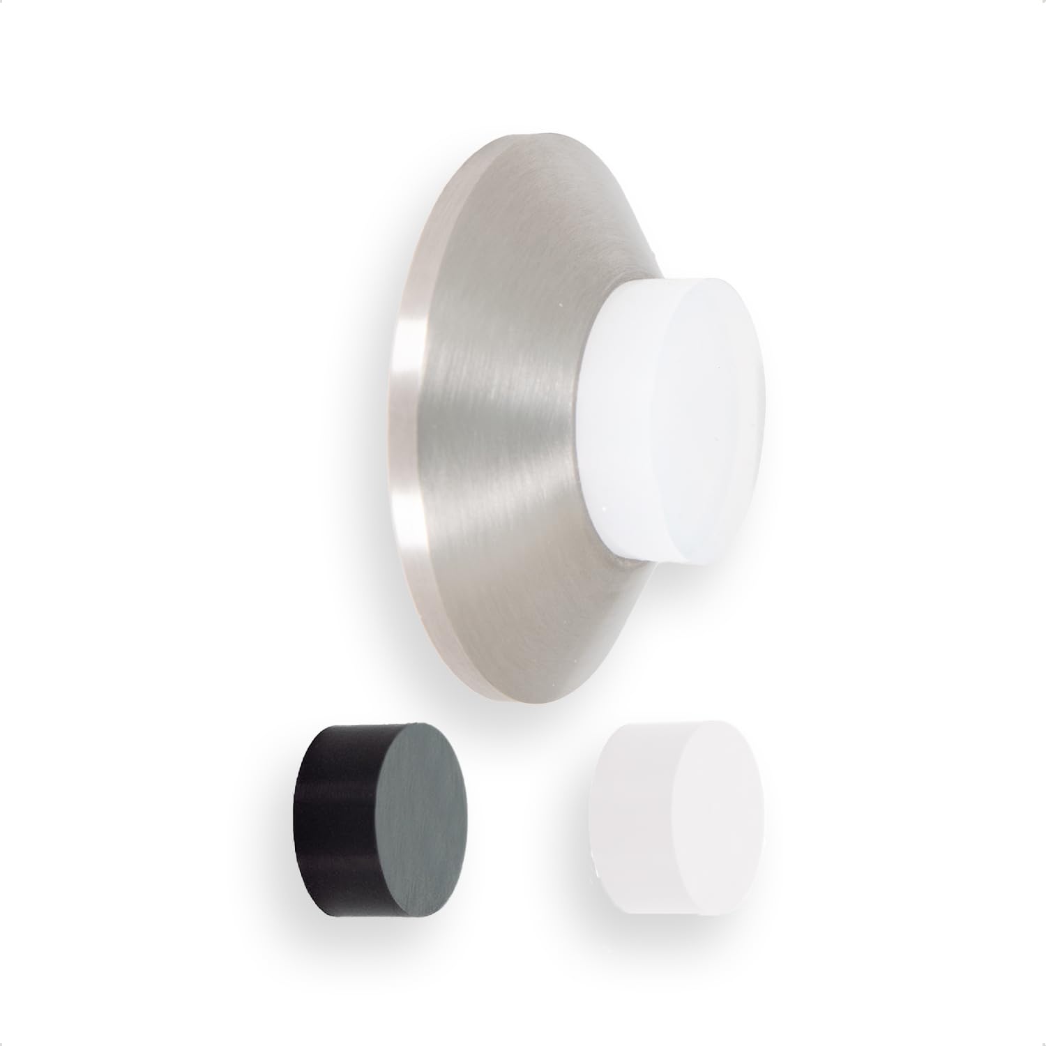 EVI Herrajes | Doorstop for Wall Mounting | 45 x 17 mm | Stainless Steel | Black and White Rubber Included | Adhesive Installation or with Screw