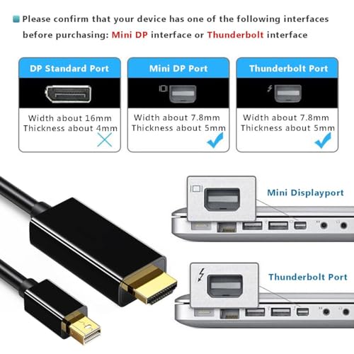 Image of 4K Mini DP to HDMI Cable, 4K@60Hz Mini DisplayPort to HDMI Cord, Thunderbolt 2 HDMI Cable Compatible for Old MacBook Air /Pro, Microsoft Surface Pro