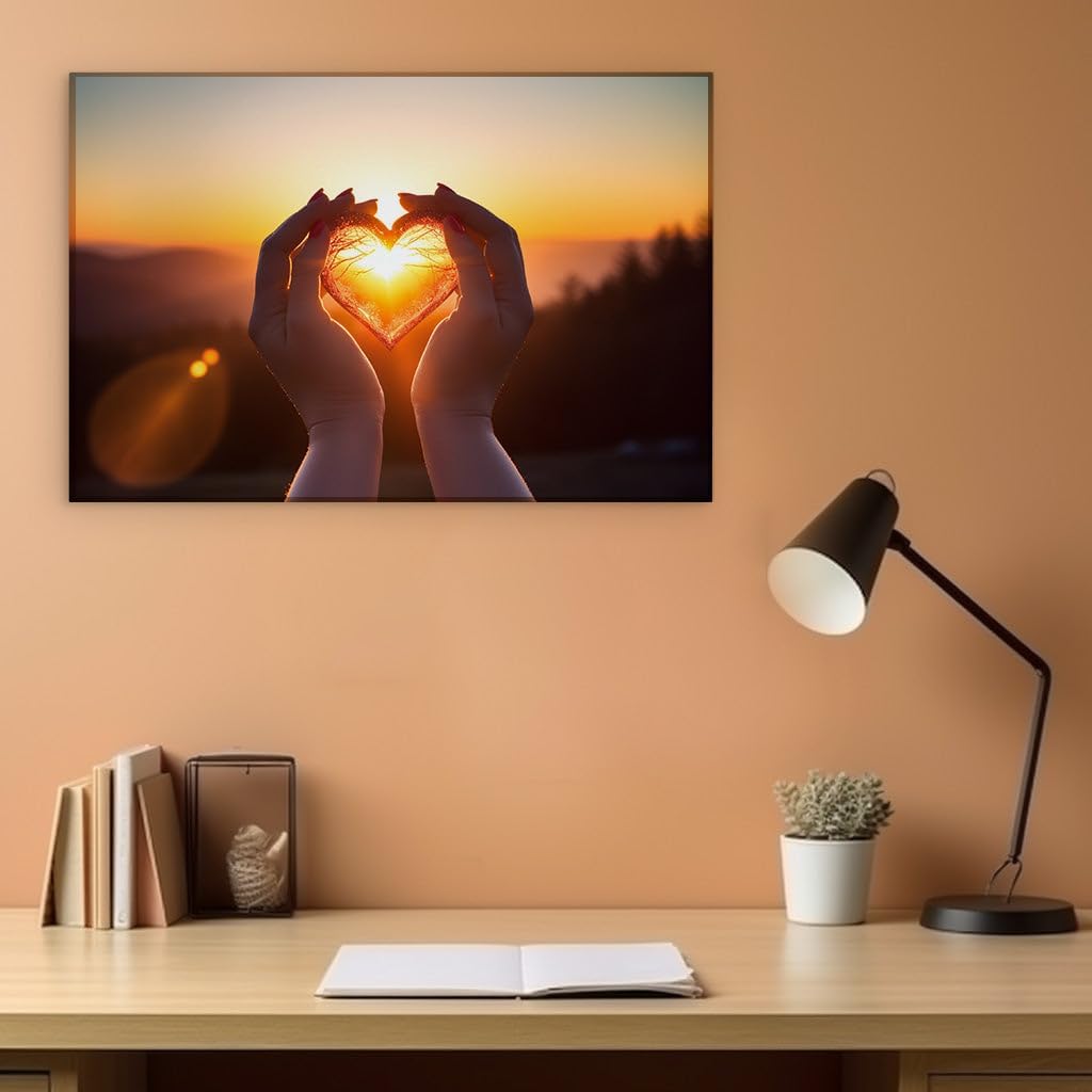 Canvas for Living room. Heartfelt Sunset: Embracing Love in Nature's Radiant Colors, 27 x 18 inch Canvas Wall Art - Contemporary Masterpieces - Modern Home Decor - 69x46 cm (27x18 inch)