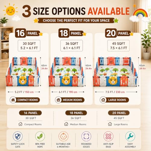 Image of Playpen for Babies for 0 - 5 Years with Mat, Balls, Gate for Kids Play pen Play Yards Fence Play Area for Kids Indoor Baby Playard Full Set for Toddlers, Child with Boundary Wall (Multi-Colour Teddy, 16 PANEL)