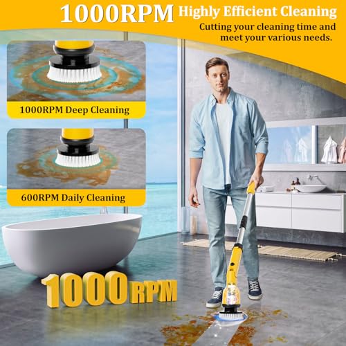 Electric Spin Scrubber Compatible for Dewalt 20V 60V Battery(NO Battery), 1000RPM Cordless Power Cleaning Brush with 8 Brush Heads, Adjustable Extension Arm, for Bathroom/Tub/Tile/Floor(Bare Tool) - Image 4